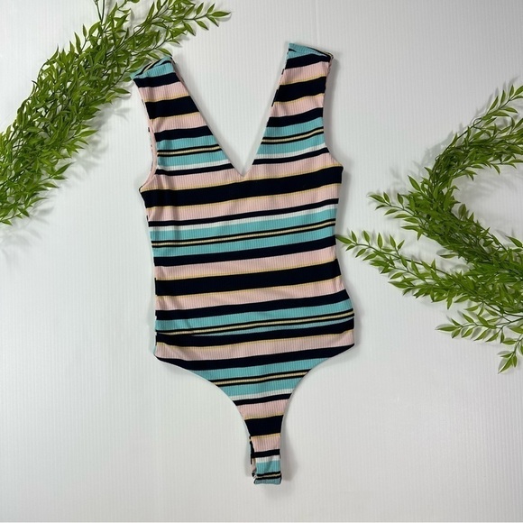 AFRM Moodi Striped V-Neck Bodysuit Size XS - Picture 4 of 11